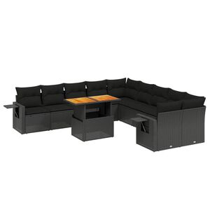 vidaXL 11 Piece Garden Sofa Set with Cushions Black Poly Rattan