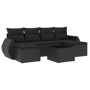 vidaXL 7 Piece Garden Sofa Set with Cushions Black Poly Rattan