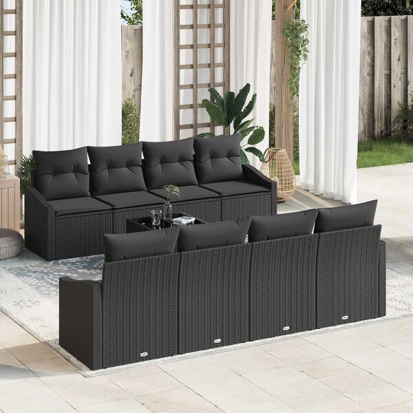 vidaXL Sofa Set with Cushion Manual 9 pcs Black Poly Rattan