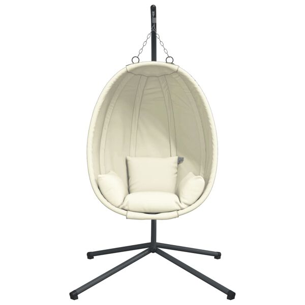 vidaXL Hanging Egg Chair with Stand Beige Fabric and Steel