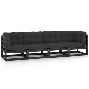vidaXL 4-Seater Garden Sofa with Cushions Solid Wood Pine