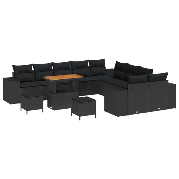 vidaXL Garden Sofa Set Height-Adjustable 13 pcs Black Poly Rattan