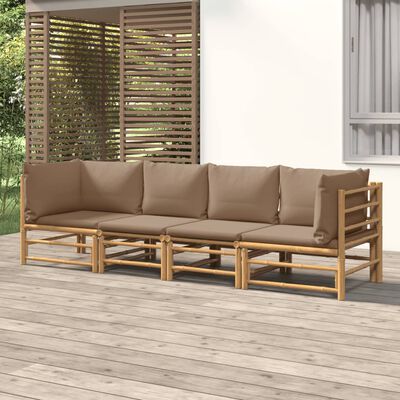 vidaXL 4 Piece Garden Lounge Set with Taupe Cushions Bamboo