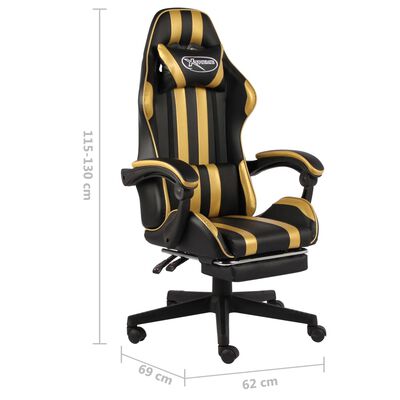 vidaXL Racing Chair with Footrest Black and Gold Faux Leather