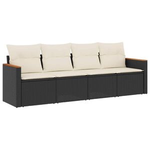 vidaXL 4 Piece Garden Sofa Set with Cushions Black Poly Rattan