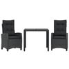 vidaXL 3 Piece Garden Dining Set with Cushions Black Poly Rattan