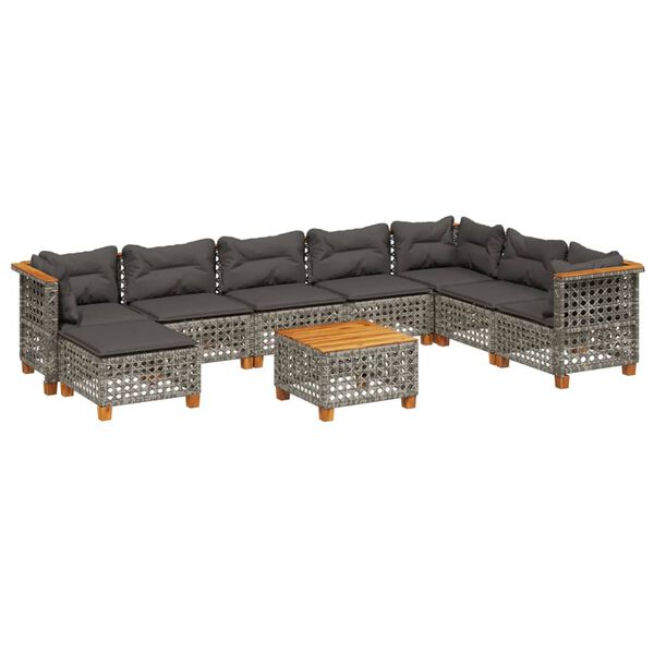 vidaXL 9 Piece Garden Sofa Set with Cushions Grey Poly Rattan