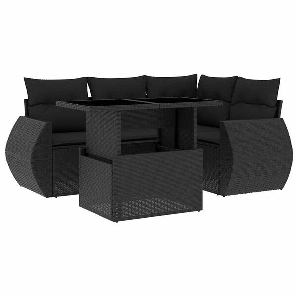 vidaXL 5 Piece Garden Sofa Set with Cushions Black Poly Rattan
