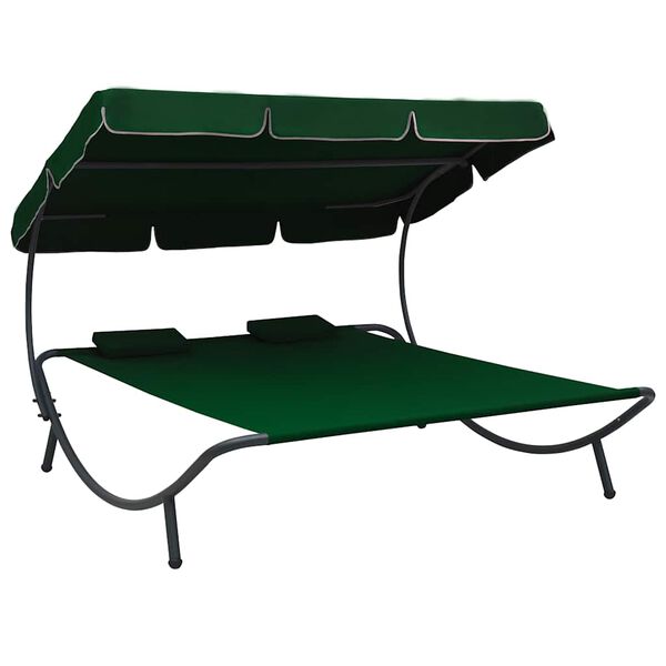 vidaXL Outdoor Lounge Bed with Canopy and Pillows Green