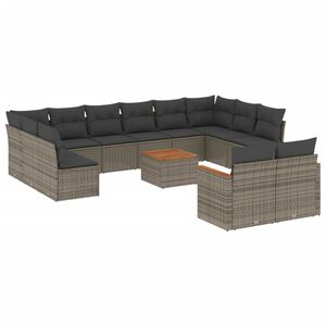 vidaXL 13 Piece Garden Sofa Set with Cushions Grey Poly Rattan