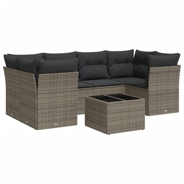 vidaXL 7 Piece Garden Sofa Set with Cushions Grey Poly Rattan