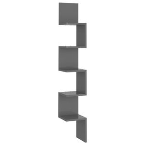 vidaXL Wall Corner Shelf High Gloss Grey 20x20x127,5 cm Engineered Wood