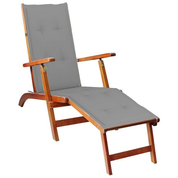 vidaXL Outdoor Deck Chair with Footrest and Cushion Solid Acacia Wood