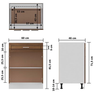 vidaXL Drawer Bottom Cabinet Brown Oak 60x46x81.5 cm Engineered Wood