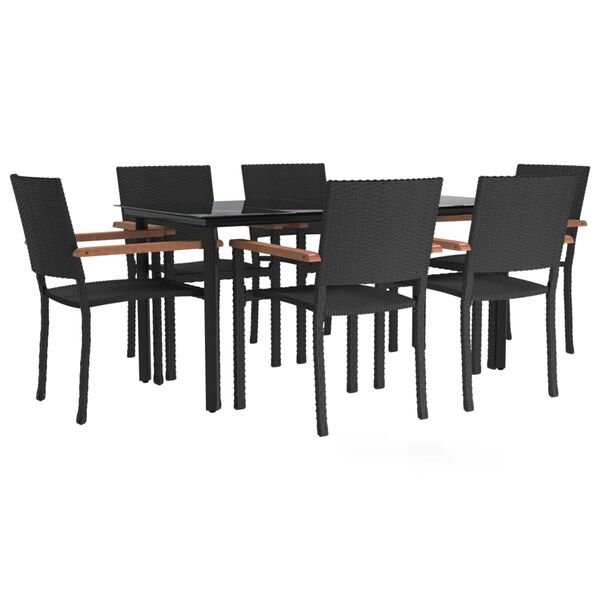 vidaXL 7 Piece Garden Dining Set Black Poly Rattan