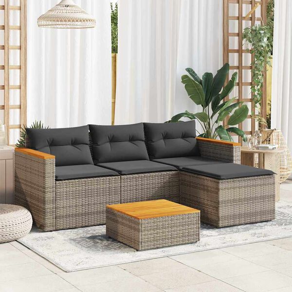 vidaXL 3 Piece Garden Sofa Set with Cushions Grey Poly Rattan
