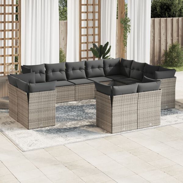 vidaXL 12 Piece Garden Sofa Set with Cushions Grey Poly Rattan