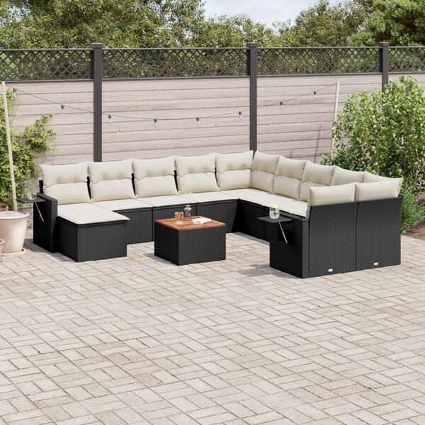 vidaXL 12 Piece Garden Sofa Set with Cushions Black Poly Rattan