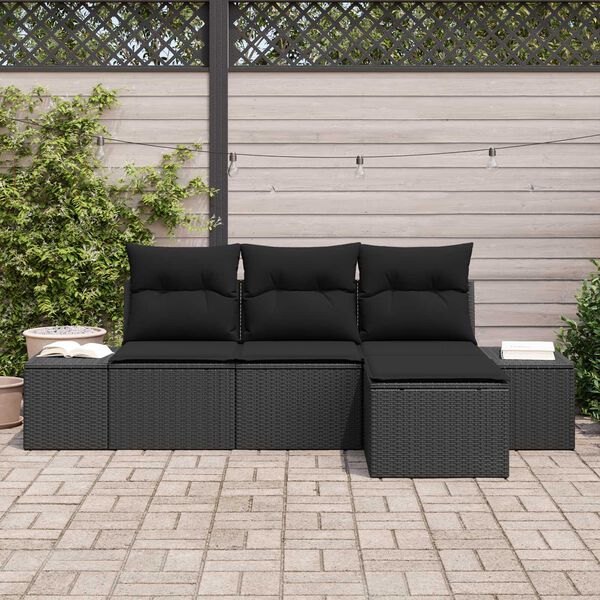 vidaXL Garden Sofa Set with Cushion 4 pcs Black Poly Rattan