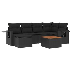 vidaXL 7 Piece Garden Sofa Set with Cushions Black Poly Rattan