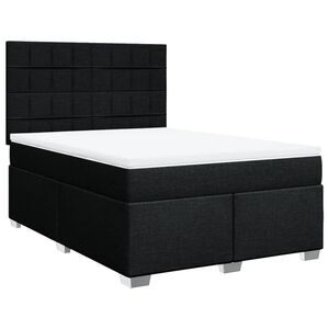 vidaXL Box Spring Bed with Mattress Black Queen Fabric