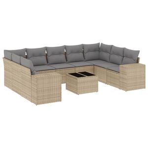 vidaXL 10 Piece Garden Sofa Set with Cushions Beige Poly Rattan