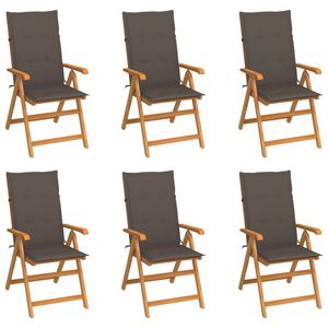 vidaXL Folding Chairs 6 pcs with Taupe Cushions Solid Teak Wood