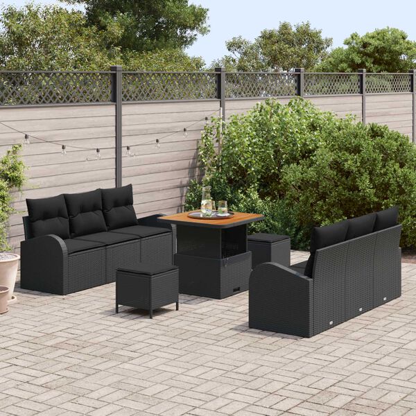 vidaXL Garden Sofa Set with Cushion with Storage 9 pcs Black