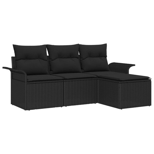 vidaXL Garden Sofa Set with Cushion 4 pcs Black Poly rattan
