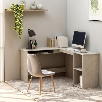 vidaXL L-Shaped Corner Desk Concrete Grey 120x140x75 cm Engineered Wood