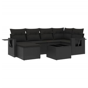 vidaXL 7 Piece Garden Sofa Set with Cushions Black Poly Rattan