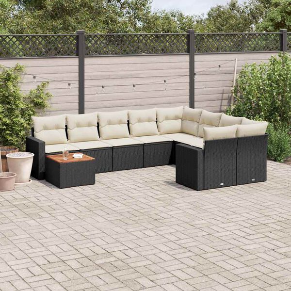 vidaXL 10 Piece Garden Sofa Set with Cushions Black Poly Rattan