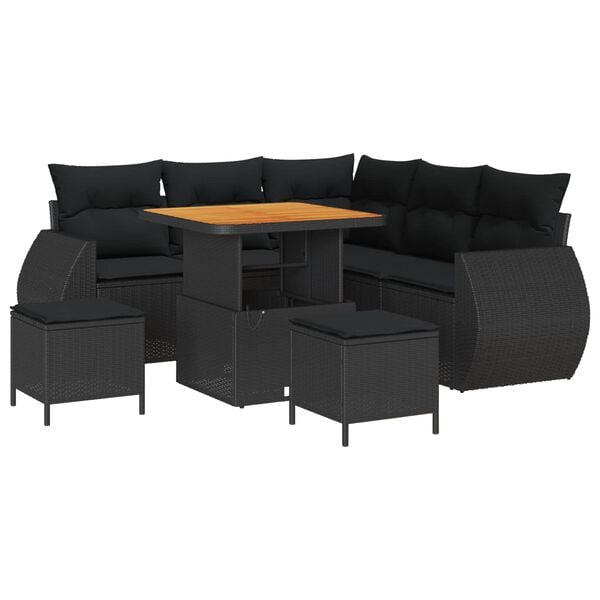 vidaXL Garden Sofa Set Height-Adjustable 8 pcs Black Poly Rattan