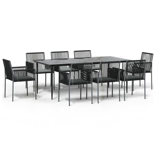 vidaXL 9 Piece Garden Dining Set with Cushions Black Poly Rattan and Steel