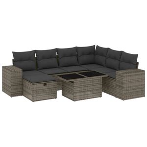 vidaXL 8 Piece Garden Sofa Set with Cushions Grey Poly Rattan
