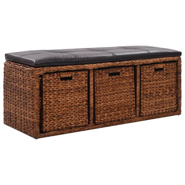 vidaXL Bench with 3 Baskets Seagrass 105x40x42 cm Brown