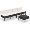 vidaXL 5 Piece Garden Lounge Set with Cushions Poly Rattan Black