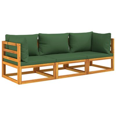 vidaXL 3 Piece Garden Lounge Set with Green Cushions Solid Wood