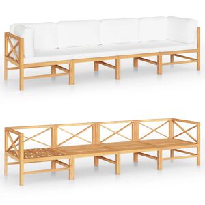 vidaXL 4-Seater Garden Sofa with Cream Cushions Solid Teak Wood