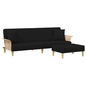 vidaXL 2-Seater Sofa Bed with Pillows and Footstool Black Velvet