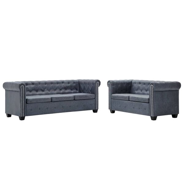 vidaXL Chesterfield Sofa Set Artificial Suede Leather Grey