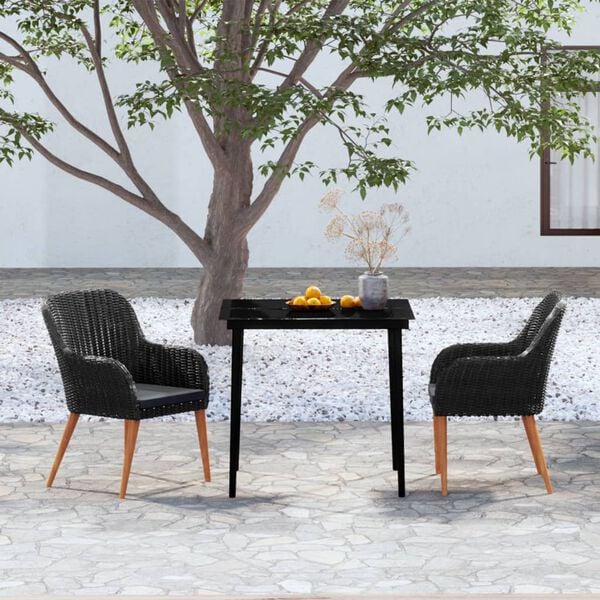 vidaXL 3 Piece Garden Dining Set with Cushions Black