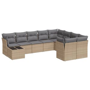vidaXL 10 Piece Garden Sofa Set with Cushions Beige Poly Rattan