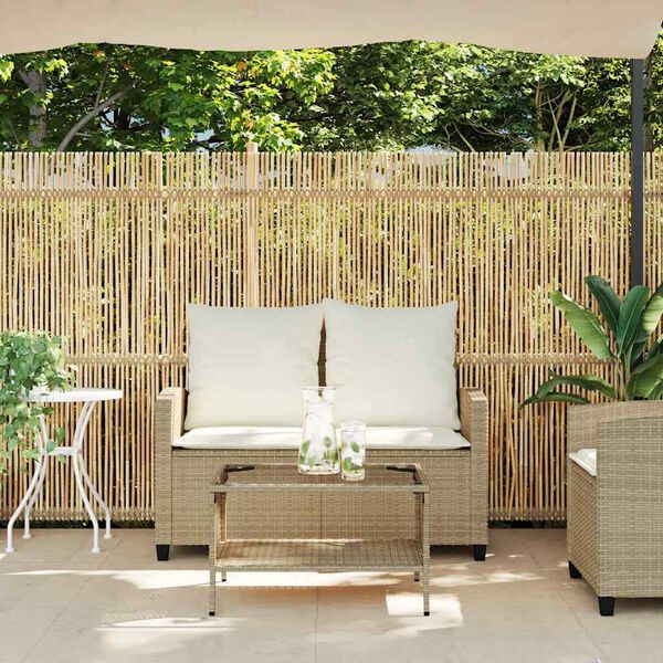 vidaXL Garden Sofa 2-Seater with Cushions&Table Beige Poly Rattan