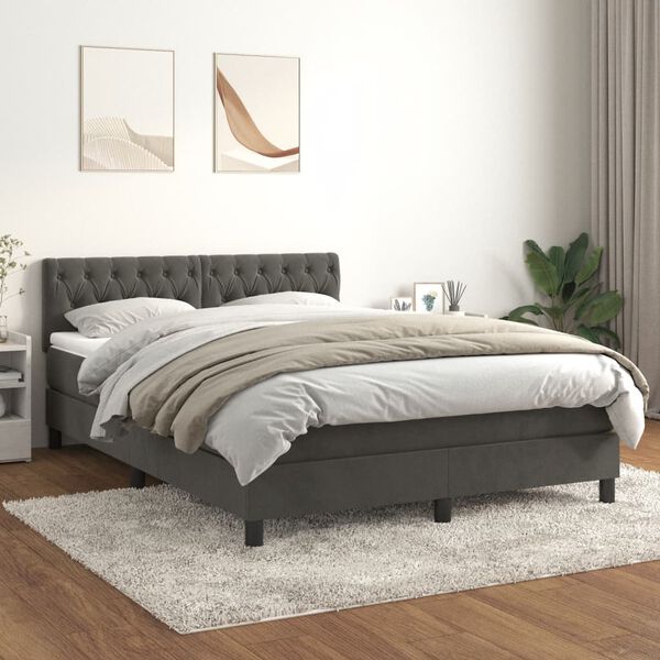 vidaXL Box Spring Bed with Mattress Dark Grey 153x203 cm Queen Size Velvet