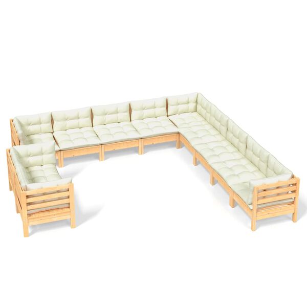 vidaXL 11 Piece Garden Lounge Set with Cream Cushions Solid Pinewood