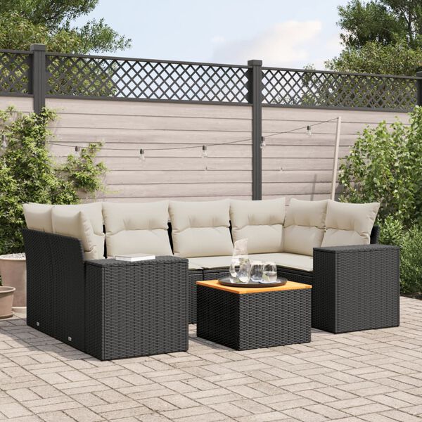 vidaXL 7 Piece Garden Sofa Set with Cushions Black Poly Rattan