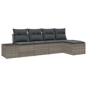 vidaXL Garden Sofa Set with Cushion 5 pcs Grey Poly Rattan