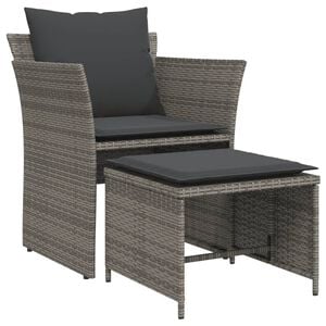 vidaXL Garden Chair with Footstool Grey Poly Rattan
