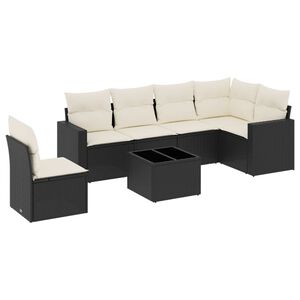 vidaXL 7 Piece Garden Sofa Set with Cushions Black Poly Rattan